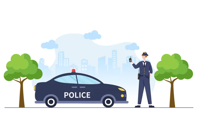 Policeman with car Illustration