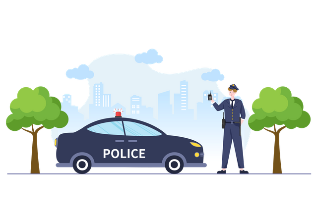 Policeman with car  Illustration