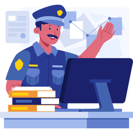 Policeman working on computer  Illustration