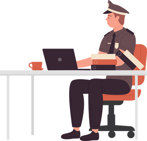 Policeman working on laptop  Illustration