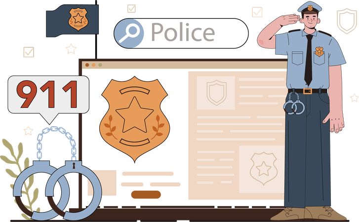 Policeman works for citizens security  Illustration