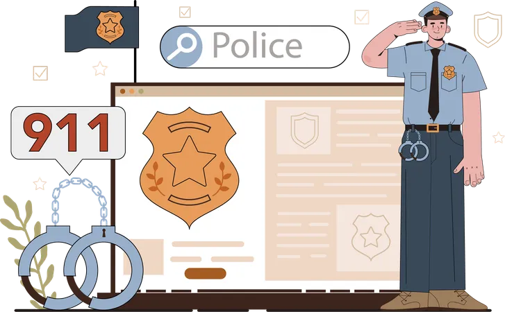 Policeman works for citizens security  Illustration