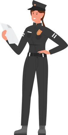 Policewoman holding file  イラスト
