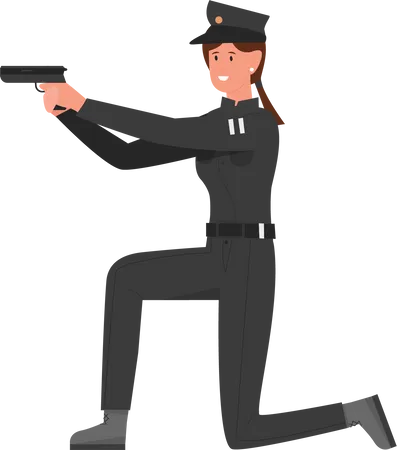 Policewoman holding gun  일러스트레이션