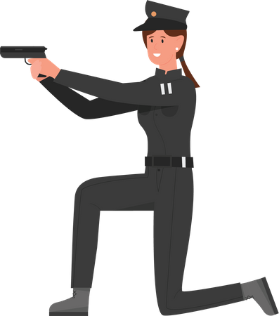 Policewoman holding gun  Illustration