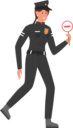 Policewoman holding stop board  Illustration