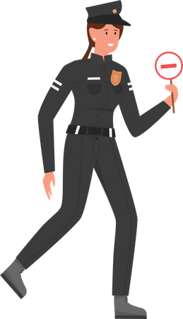 Policewoman holding stop board  Illustration