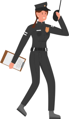 Policewoman holding walkie talkie  Illustration