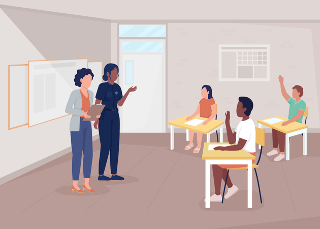 Policewoman instructing students  Illustration