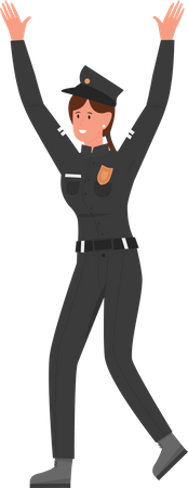 Policewoman raising hands  Illustration