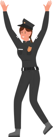 Policewoman raising hands  Illustration