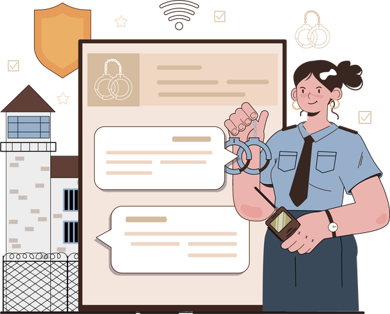 Policewoman safeguards citizens rights  Illustration