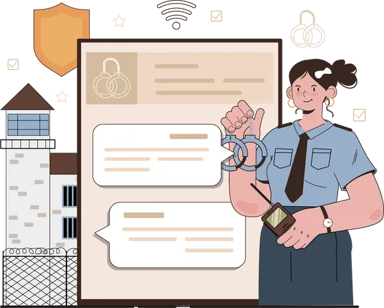 Policewoman safeguards citizens rights  Illustration