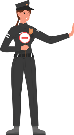 Policewoman showing stop sign  Illustration