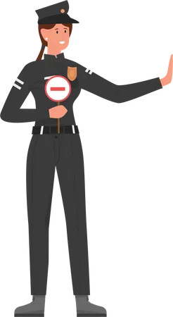 Policewoman showing stop sign  Illustration