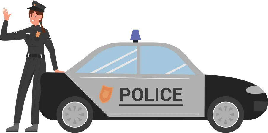 Policewoman with car  Illustration