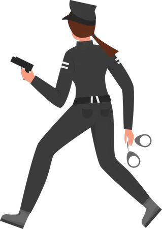 Policewoman with gun and handcuffs  일러스트레이션