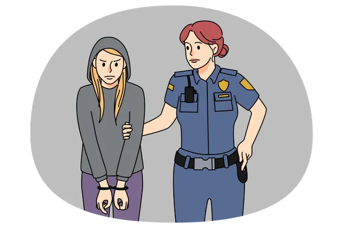 Oficial de policía arresta a una adolescente criminal  Ilustración