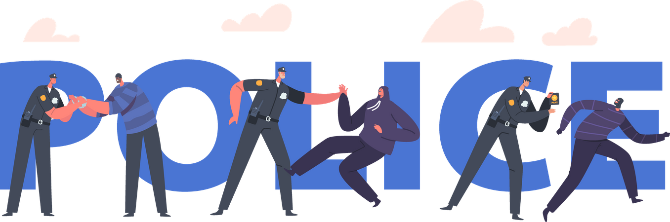 Policía atrapando al ladrón  Ilustración