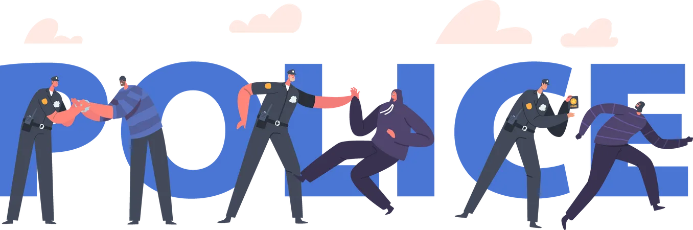 Policía atrapando al ladrón  Ilustración