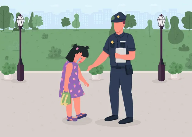 Policía ayudando a los niños  Ilustración