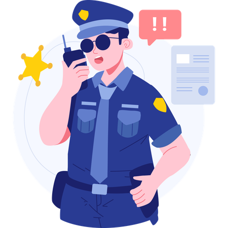 Policía comunicándose por walkie talkie  Ilustración