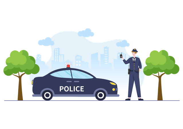 Policía con coche  Ilustración