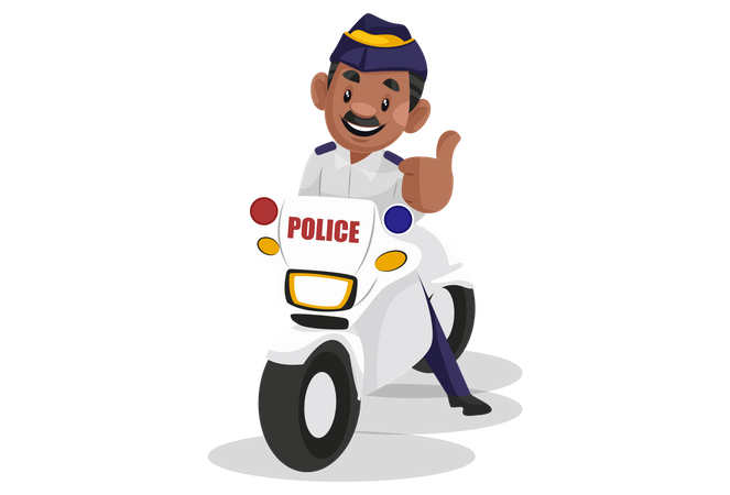 Policía de tránsito andando en bicicleta  Ilustración