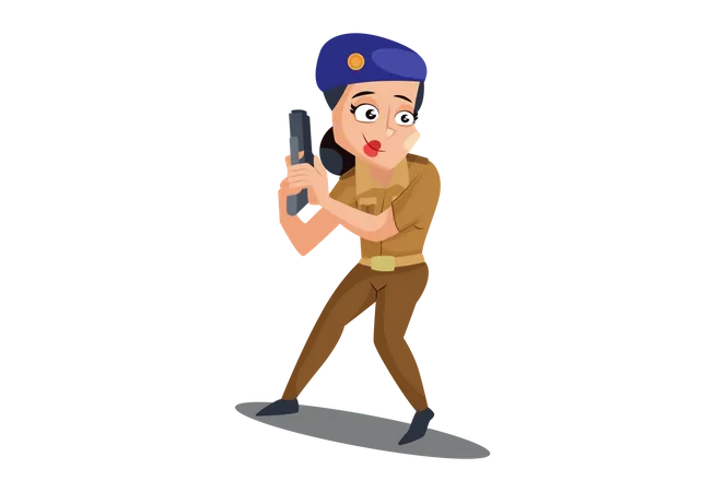 Policía india con arma de servicio  Ilustración