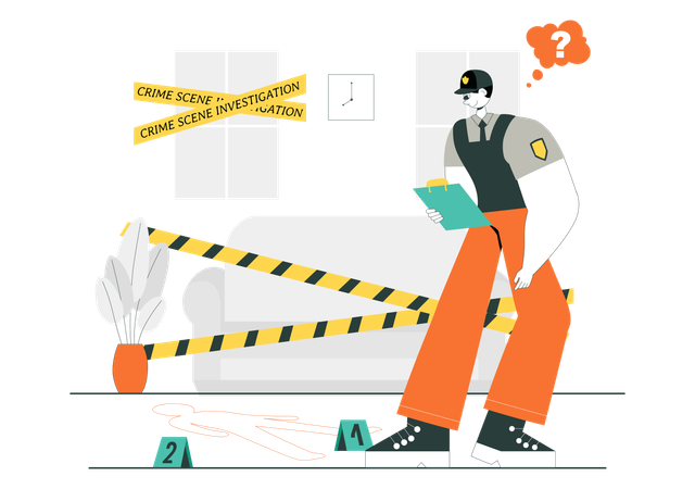 Policía marcando la escena del crimen  Ilustración