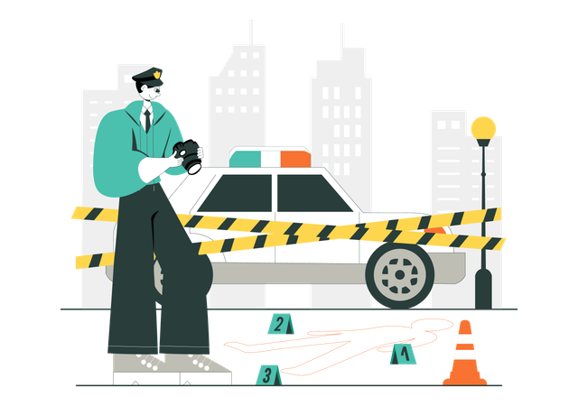 La policía toma fotografías de la escena del crimen  Ilustración