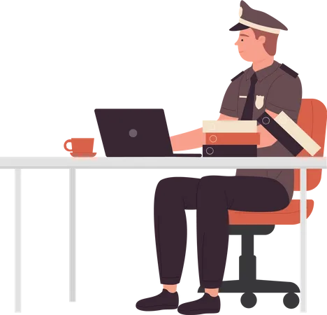 Policía trabajando en la computadora portátil  Ilustración