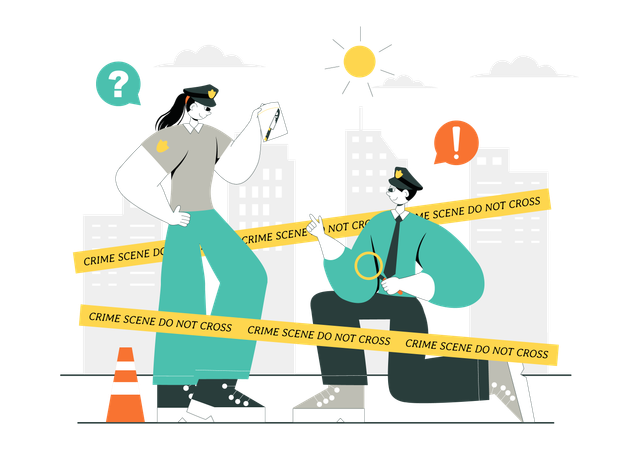 Polícia verifica cena do crime  Ilustração