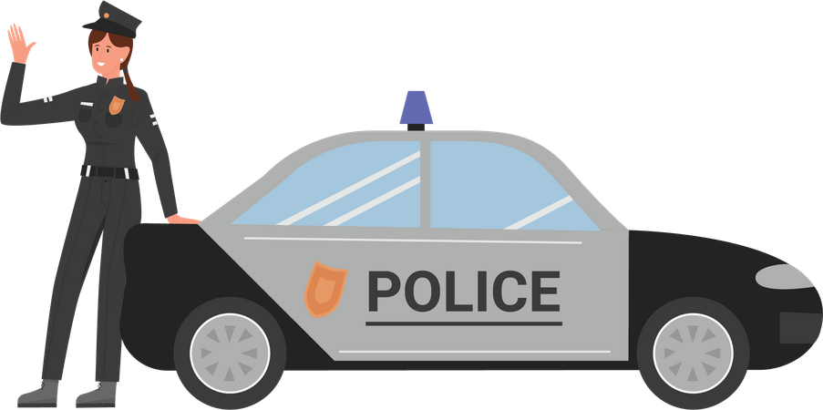Policial com carro  Ilustração