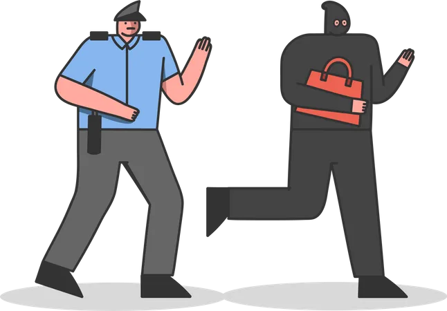 Policial correndo atrás de ladrão  Ilustração