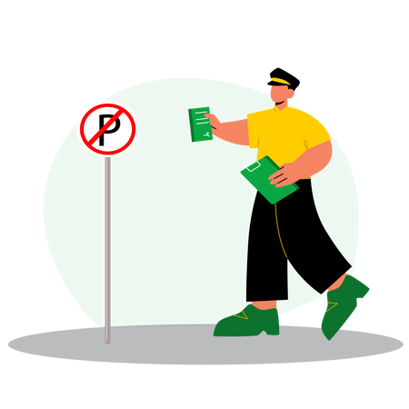 Policial dando multa de estacionamento  Ilustração