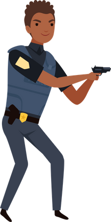 Policial masculino mostrando arma  Ilustração