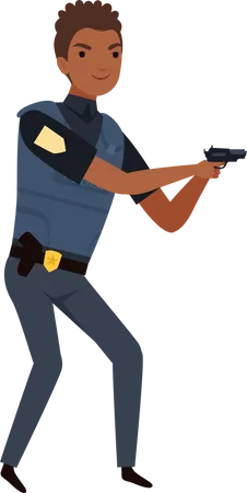 Policial masculino mostrando arma  Ilustração
