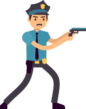 Polícia masculina segurando arma  Ilustração