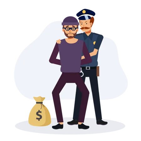 O Policial Prendeu O Ladrao Criminoso Ilustracao De Personagem De Desenho Animado Vetorial Plano Ilustração