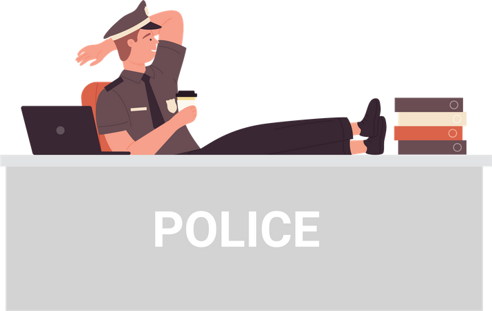 Policial relaxando no escritório  Ilustração
