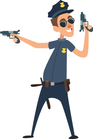 Policial segurando arma  Ilustração