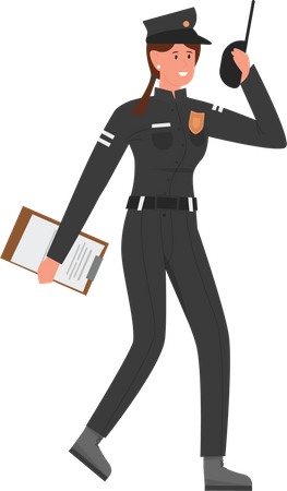 Policial segurando walkie talkie  Ilustração