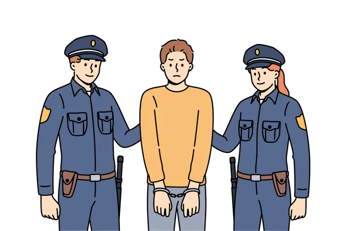 Policías uniformados detuvieron y esposaron a un criminal por faltarle el respeto a los detectives  Ilustración