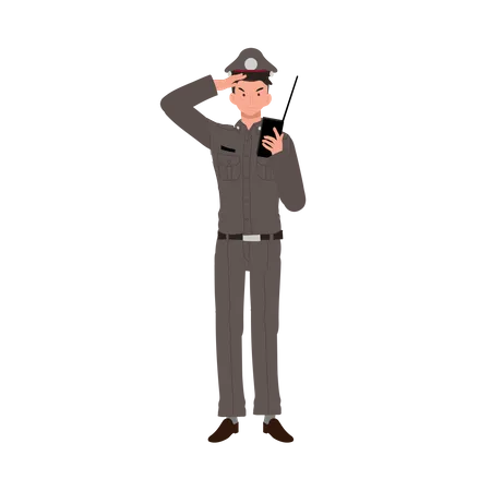 Policier parlant sur un talkie walkie  Illustration