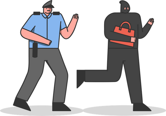 Un policier court derrière un voleur  Illustration