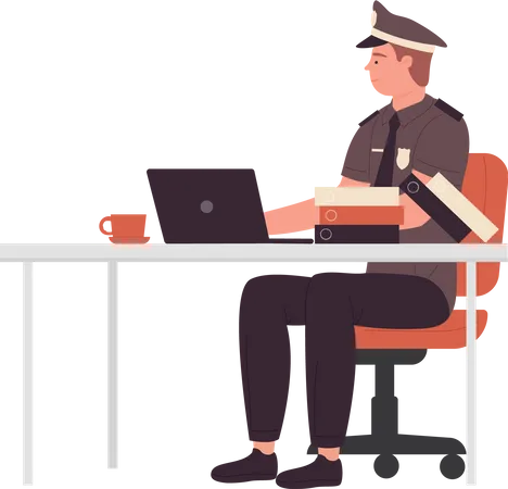 Policier travaillant sur un ordinateur portable  Illustration