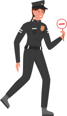 Policière tenant un panneau d'arrêt  Illustration