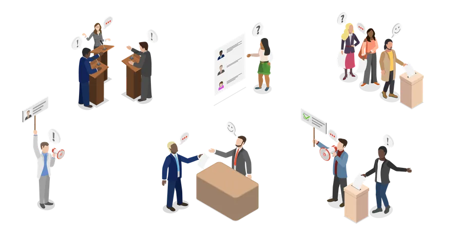 3 D Isometric Flat Vector Illustration Of Political Election Process Debates And Democratic Voting Illustration