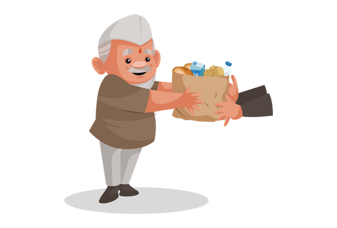 Politician distributing food to people  Illustration